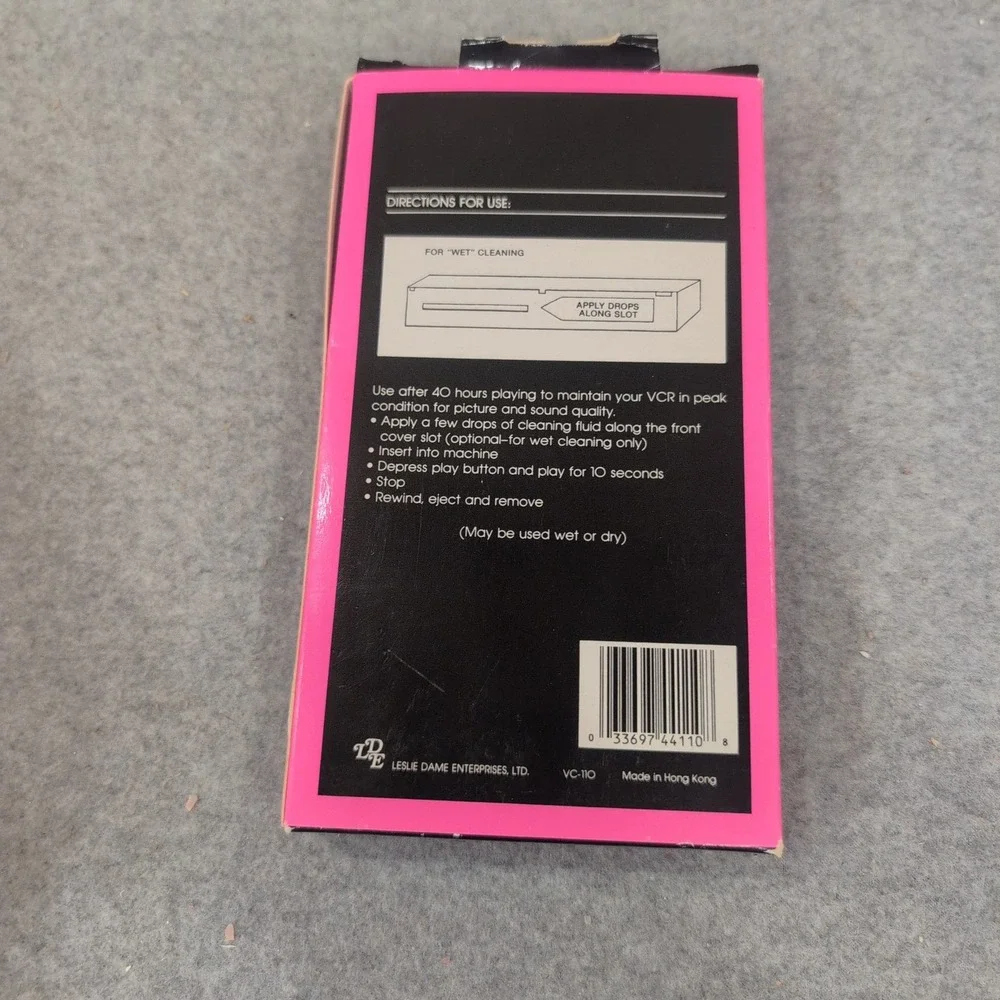 Tru Sound VHS Video Head Cleaning Cassette VC-110 VCR Maintenance Kit Pink Black - Picture 2 of 2